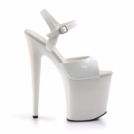 Product image of Pleaser Flamingo-809 White Patent/White, 8 inch (20.3 cm) Heel, 4 inch (10.2 cm) Platform Sandal Shoes