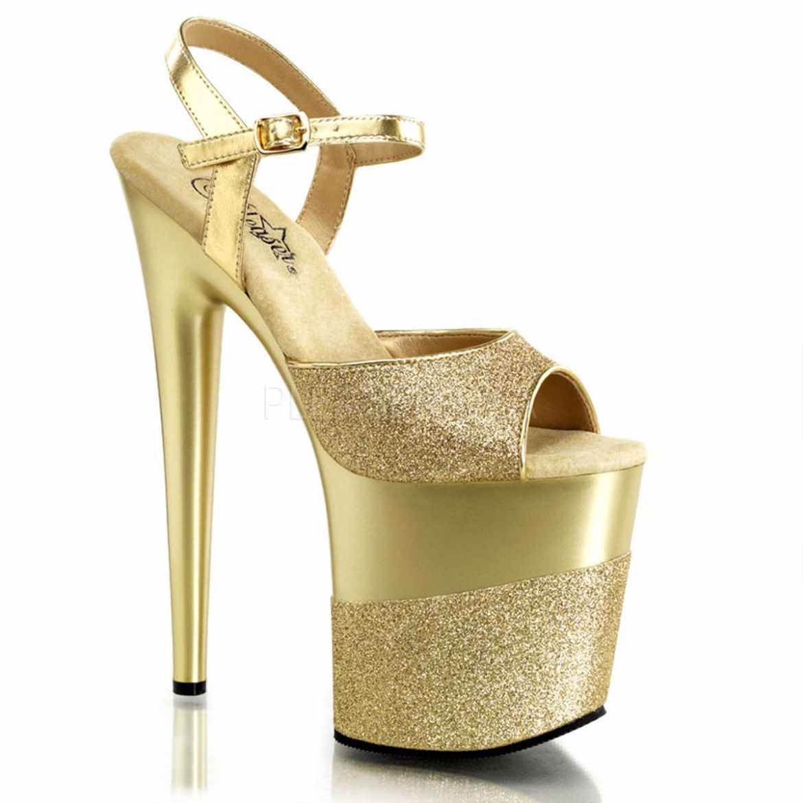Product image of Pleaser Flamingo-809-2G Gold Glitter/Gold-Glitter, 8 inch (20.3 cm) Heel, 4 inch (10.2 cm) Platform Sandal Shoes