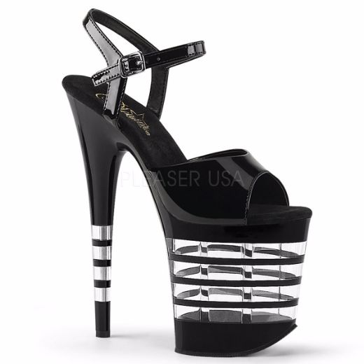 Product image of Pleaser Flamingo-809Ln Black Patent/Black, 8 inch (20.3 cm) Heel, 4 inch (10.2 cm) Platform Sandal Shoes