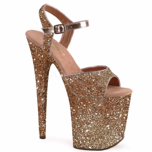 Product image of Pleaser Flamingo-810Lg Rose Gold Glitter/Rose Gold Glitter, 8 inch (20.3 cm) Heel, 4 inch (10.2 cm) Platform Sandal Shoes