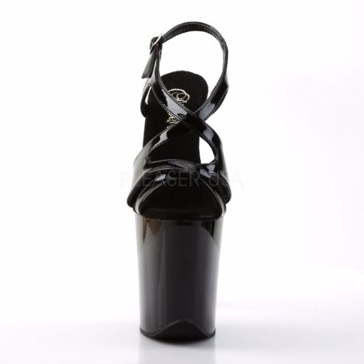 Product image of Pleaser Flamingo-831 Black Patent/Black, 8 inch (20.3 cm) Heel, 4 inch (10.2 cm) Platform Sandal Shoes