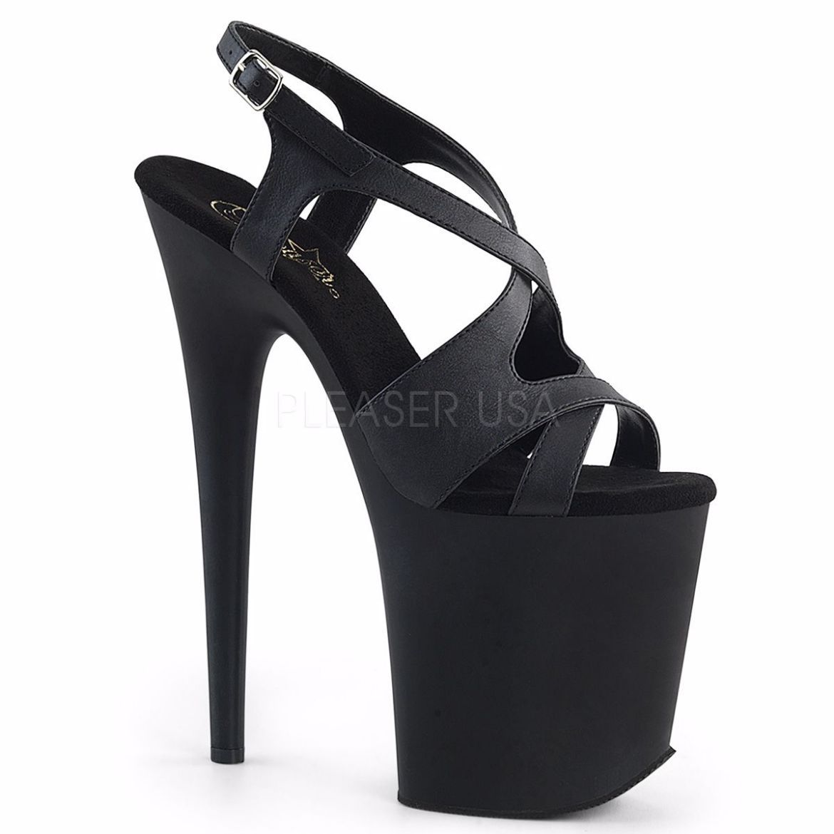 Product image of Pleaser Flamingo-831 Black Faux Leather/Black Mattte, 8 inch (20.3 cm) Heel, 4 inch (10.2 cm) Platform Sandal Shoes
