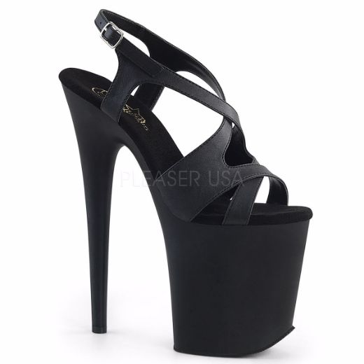 Product image of Pleaser Flamingo-831 Black Faux Leather/Black Mattte, 8 inch (20.3 cm) Heel, 4 inch (10.2 cm) Platform Sandal Shoes