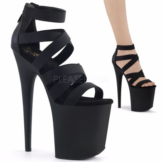 Product image of Pleaser Flamingo-859 Black Elastic Band-Faux Leather/Black Matte, 8 inch (20.3 cm) Heel, 4 inch (10.2 cm) Platform Sandal Shoes