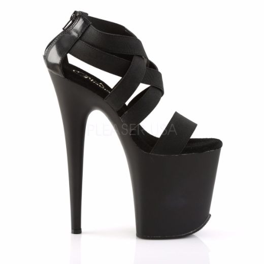 Product image of Pleaser Flamingo-869 Black Elastic Band-Faux Leather/Black Matte, 8 inch (20.3 cm) Heel, 4 inch (10.2 cm) Platform Sandal Shoes