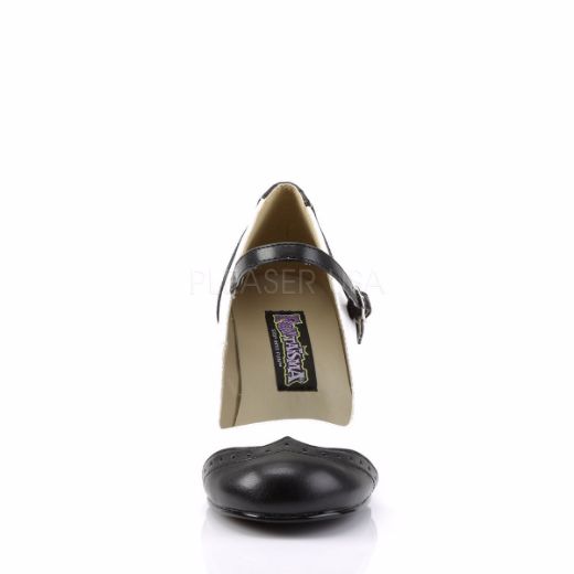 Product image of Funtasma Flapper-25 Black-White Pu, 3 inch (7.6 cm) Kitten Heel Court Pump Shoes