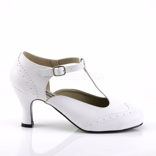 Product image of Funtasma Flapper-26 White Pu, 3 inch (7.6 cm) Kitten Heel Court Pump Shoes