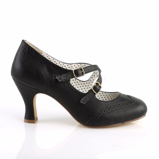 Product image of Pin Up Couture Flapper-35 Black Faux Leather, 3 inch (7.6 cm) Kitten Heel Court Pump Shoes