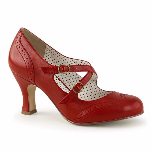 Product image of Pin Up Couture Flapper-35 Red Faux Leather, 3 inch (7.6 cm) Kitten Heel Court Pump Shoes