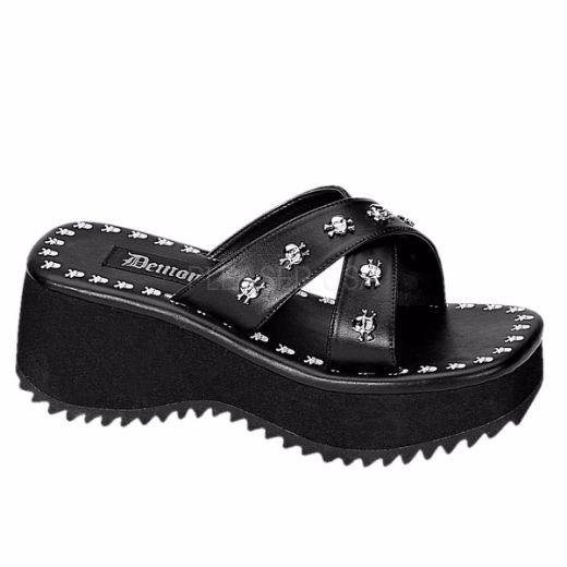 Product image of Demonia Flip-05 Black Vegan Leather,  2 1/2 inch Platform Slide Mule Shoes