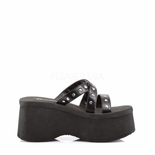 Product image of Demonia Funn-19 Black Vegan Leather, 3 1/2 inch Platform Slide Mule Shoes