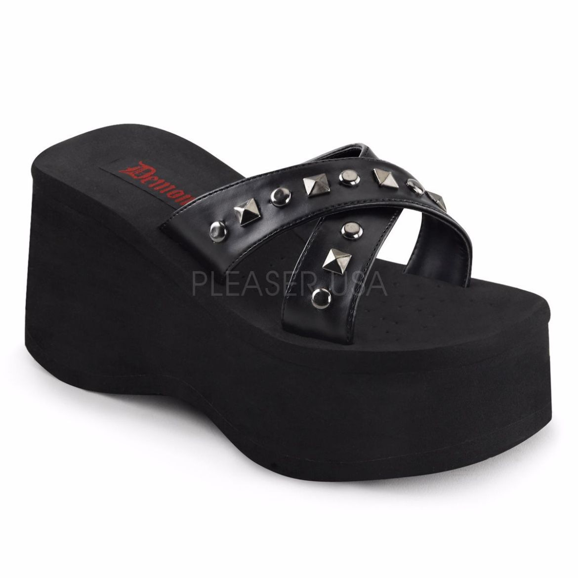 Product image of Demonia Funn-29 Black Vegan Leather, 3 1/2 inch Eva Platform Sandal Shoes