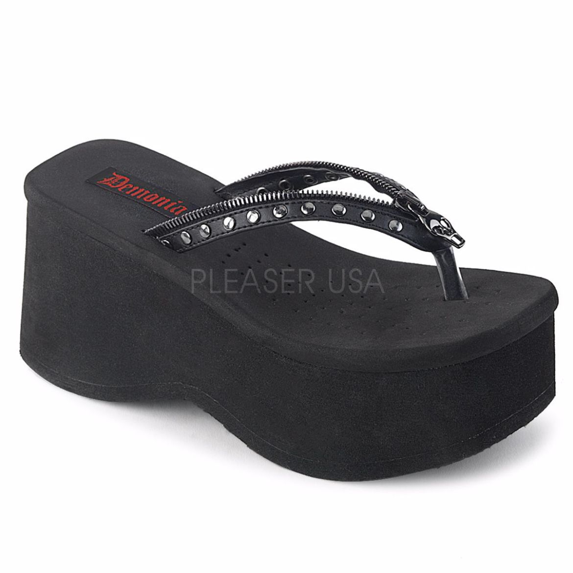 Product image of Demonia Funn-33 Black Vegan Leather, 3 1/2 inch Platform Sandal Shoes