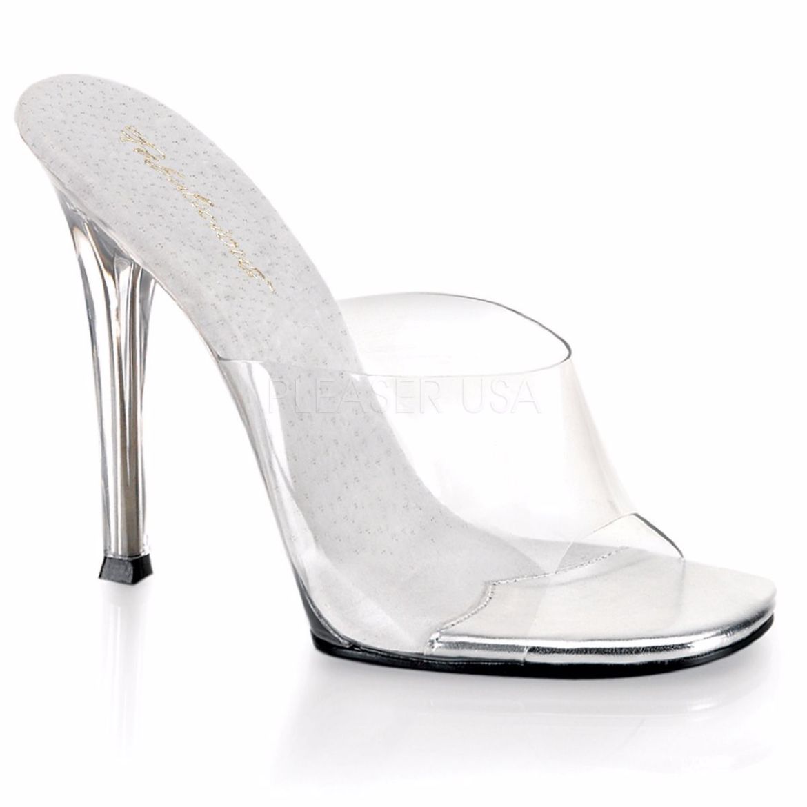 Product image of Fabulicious Gala-01 Clear Lucite, 4 1/2 inch (11.4 cm) Heel Slide Mule Shoes