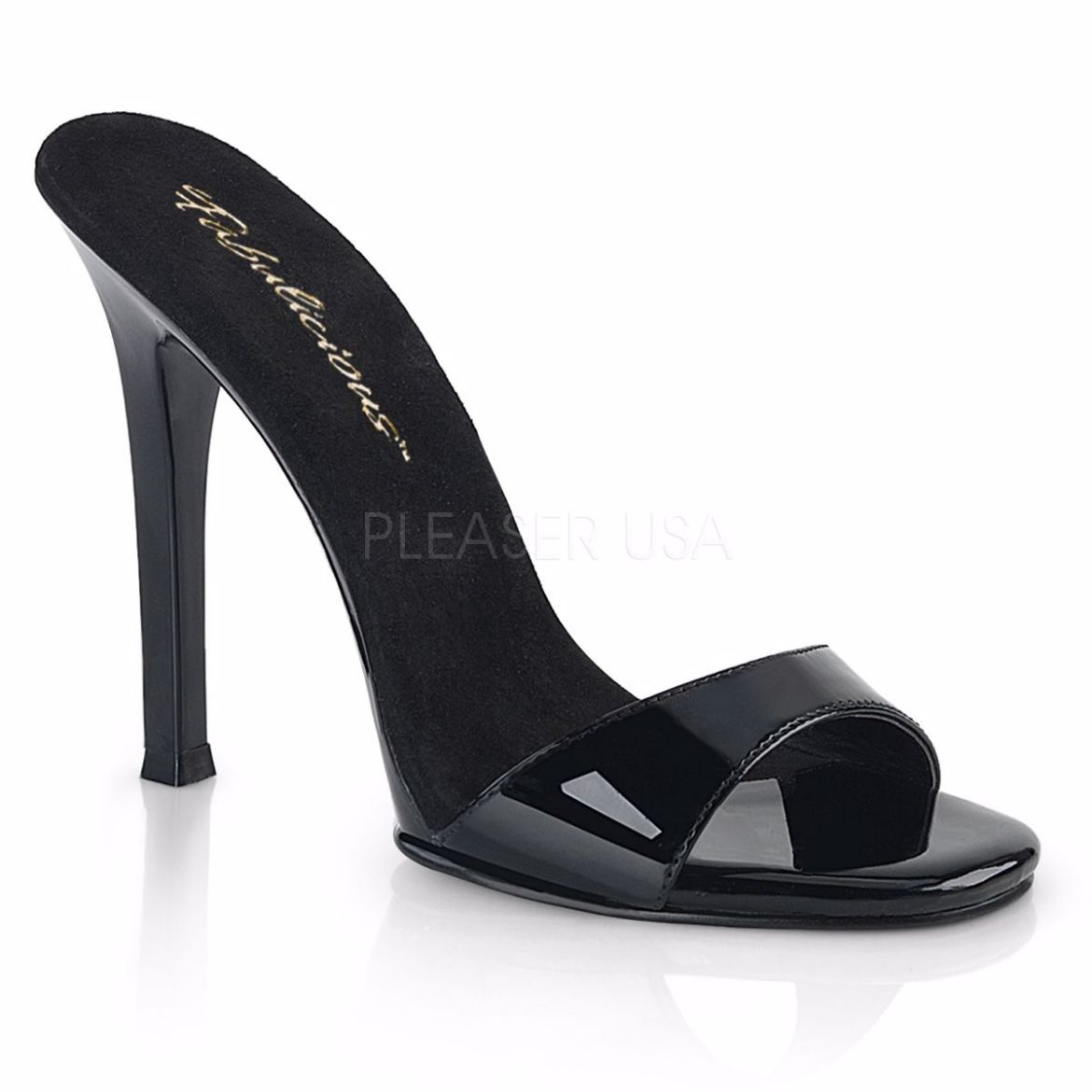 Product image of Fabulicious Gala-01S Black Patent/Black, 4 1/2 inch (11.4 cm) Heel Slide Mule Shoes