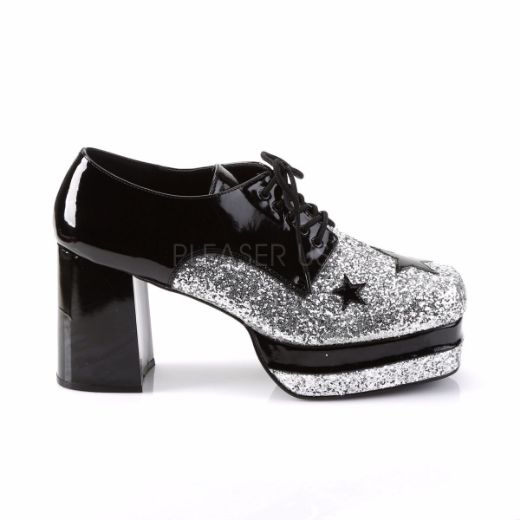 Product image of Funtasma Glamrock-02 Black Patent-Silver Glitter, 3 1/2 inch (8.9 cm) Heel, 1 1/2 inch (3.8 cm) Platform Court Pump Shoes