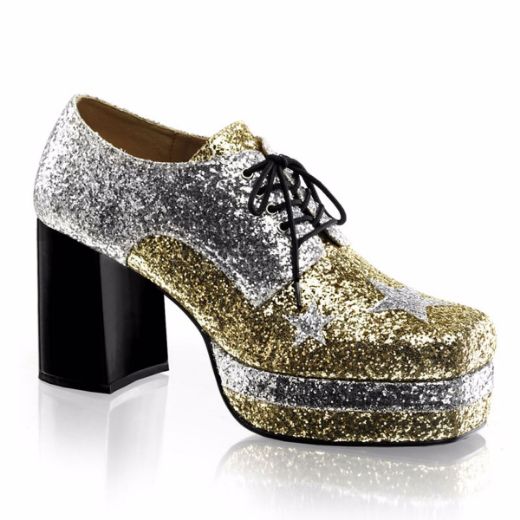 Product image of Funtasma Glamrock-02 Silver-Gold Glitter, 3 1/2 inch (8.9 cm) Heel, 1 1/2 inch (3.8 cm) Platform Court Pump Shoes