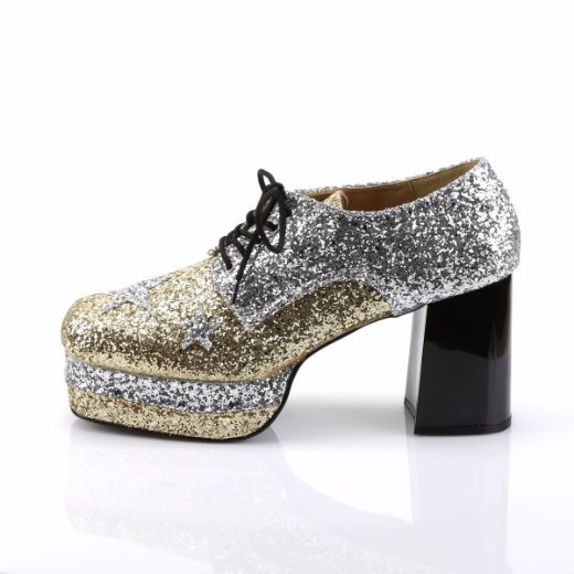 Product image of Funtasma Glamrock-02 Silver-Gold Glitter, 3 1/2 inch (8.9 cm) Heel, 1 1/2 inch (3.8 cm) Platform Court Pump Shoes