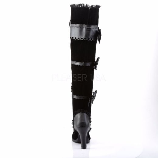 Product image of Demonia Glam-300 Black Vegan Leather-Velvet, 3 3/4 inch (9.5 cm) Heel, 1/2 inch (1.3 cm) Platform Knee High Boot