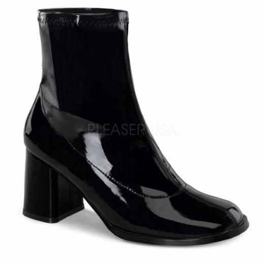 Product image of Funtasma Gogo-150 Black Stretch Patent, 3 inch (7.6 cm) Block Heel Ankle Boot