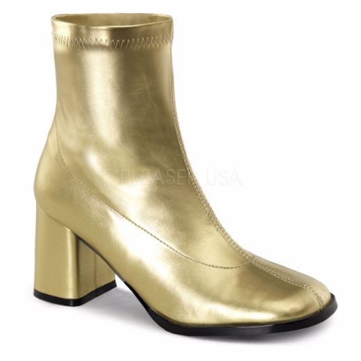 Product image of Funtasma Gogo-150 Gold Stretch Pu, 3 inch (7.6 cm) Block Heel Ankle Boot