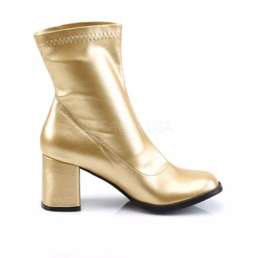 Product image of Funtasma Gogo-150 Gold Stretch Pu, 3 inch (7.6 cm) Block Heel Ankle Boot