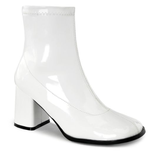 Product image of Funtasma Gogo-150 White Stretch Patent, 3 inch (7.6 cm) Block Heel Ankle Boot