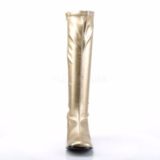 Product image of Funtasma Gogo-300 Gold Stretch Pu, 3 inch (7.6 cm) Heel Knee High Boot