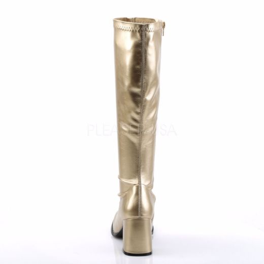 Product image of Funtasma Gogo-300 Gold Stretch Pu, 3 inch (7.6 cm) Heel Knee High Boot