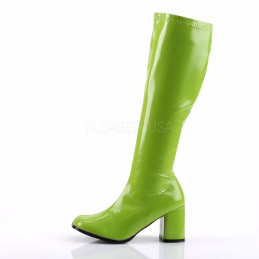 Product image of Funtasma Gogo-300 Lime Green Stretch Patent, 3 inch (7.6 cm) Heel Knee High Boot