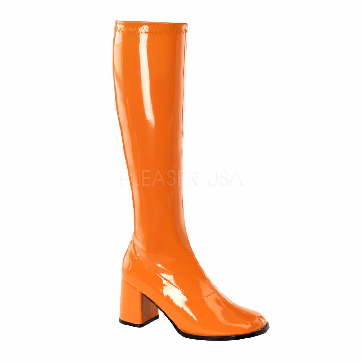 Product image of Funtasma Gogo-300 Orange Stretch Patent, 3 inch (7.6 cm) Heel Knee High Boot