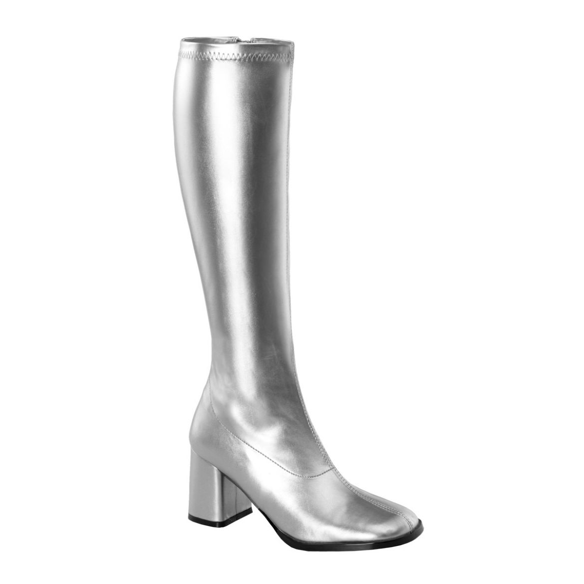 Product image of Funtasma Gogo-300 Silver Met. Stretch Pu, 3 inch (7.6 cm) Heel Knee High Boot