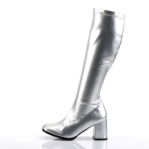 Product image of Funtasma Gogo-300 Silver Met. Stretch Pu, 3 inch (7.6 cm) Heel Knee High Boot