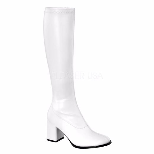 Product image of Funtasma Gogo-300 White Stretch Pu, 3 inch (7.6 cm) Heel Knee High Boot