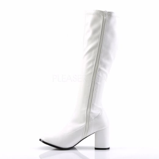 Product image of Funtasma Gogo-300 White Stretch Pu, 3 inch (7.6 cm) Heel Knee High Boot