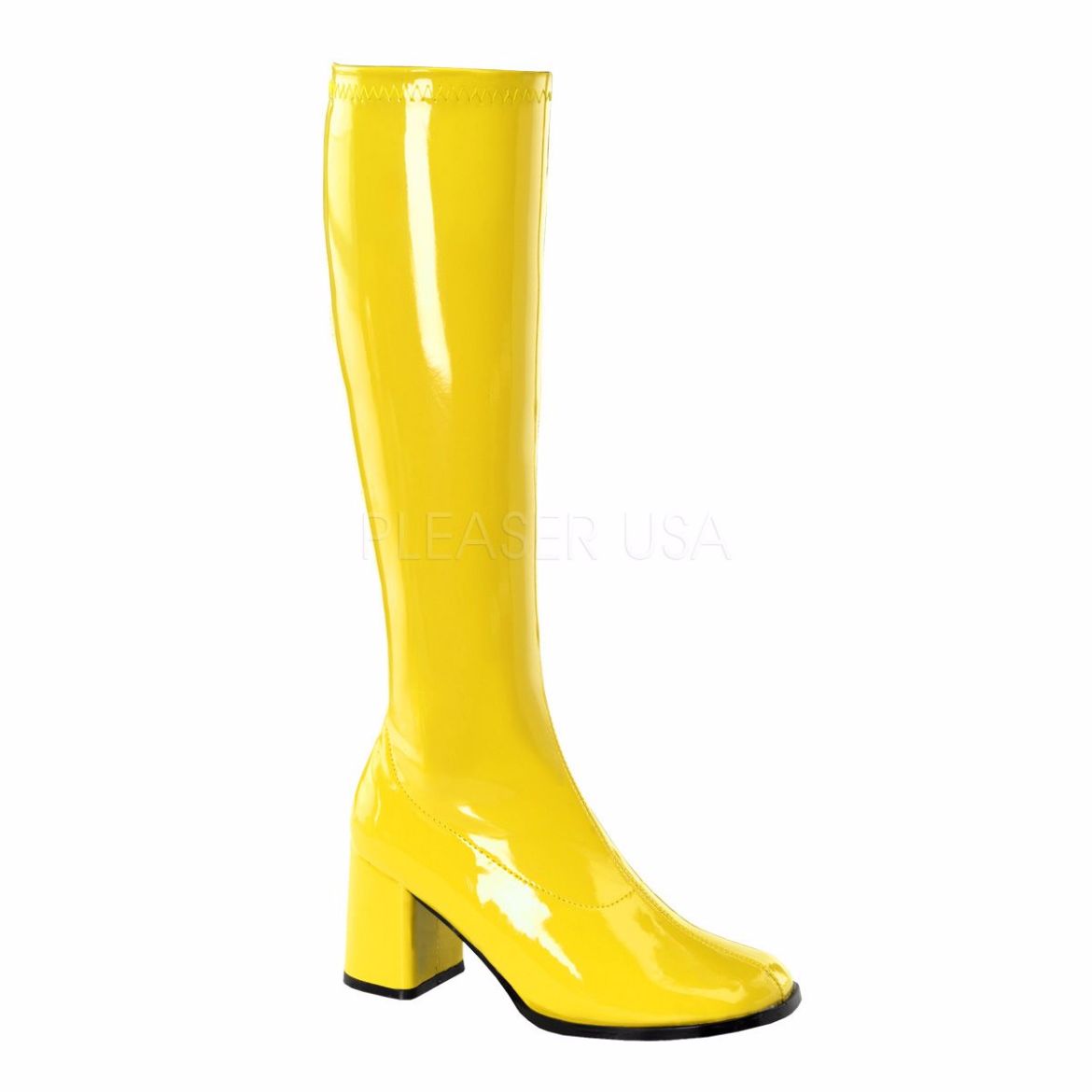 Product image of Funtasma Gogo-300 Yellow Stretch Patent, 3 inch (7.6 cm) Heel Knee High Boot