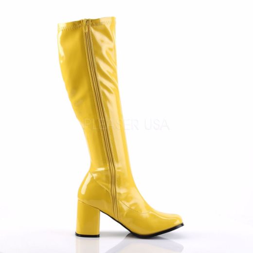 Product image of Funtasma Gogo-300 Yellow Stretch Patent, 3 inch (7.6 cm) Heel Knee High Boot