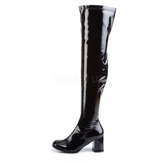 Product image of Funtasma Gogo-3000 Black Stretch Patent, 3 inch (7.6 cm) Block Heel Knee High Boot