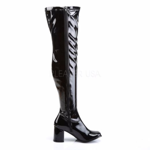 Product image of Funtasma Gogo-3000 Black Stretch Patent, 3 inch (7.6 cm) Block Heel Knee High Boot