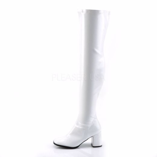 Product image of Funtasma Gogo-3000 White Stretch Patent, 3 inch (7.6 cm) Block Heel Knee High Boot