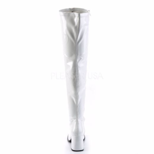 Product image of Funtasma Gogo-3000 White Stretch Patent, 3 inch (7.6 cm) Block Heel Knee High Boot