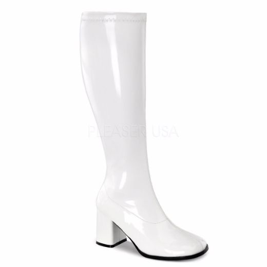 Product image of Funtasma Gogo-300Wc White Stretch Patent, 3 inch (7.6 cm) Heel Knee High Boot