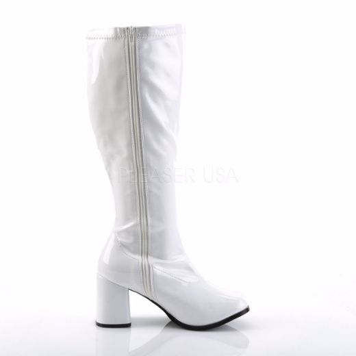 Product image of Funtasma Gogo-300X White Stretch Patent, 3 inch (7.6 cm) Heel Knee High Boot
