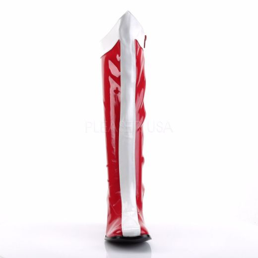 Product image of Funtasma Gogo-305 Red-White Stretch Patent, 3 inch (7.6 cm) Heel Knee High Boot
