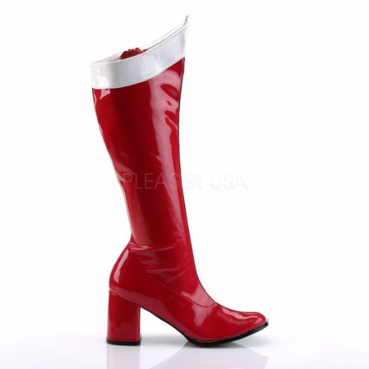 Product image of Funtasma Gogo-305 Red-White Stretch Patent, 3 inch (7.6 cm) Heel Knee High Boot