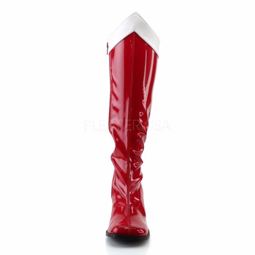 Product image of Funtasma Gogo-306 Red-White Stretchetch Patent, 3 inch (7.6 cm) Heel Knee High Boot