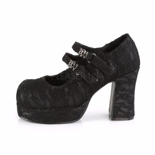 Product image of Demonia Gothika-09 Black Satin-Lace, 3 3/4 inch (9.5 cm) Heel, 1 1/4 inch (3.2 cm) Platform Court Pump Shoes