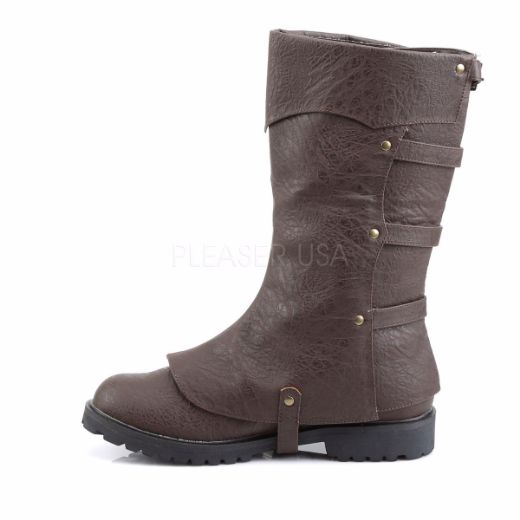 Product image of Funtasma Gotham-105 Brown Distressed Pu, 1 1/2 inch (3.8 cm) Flat Heel Knee High Boot