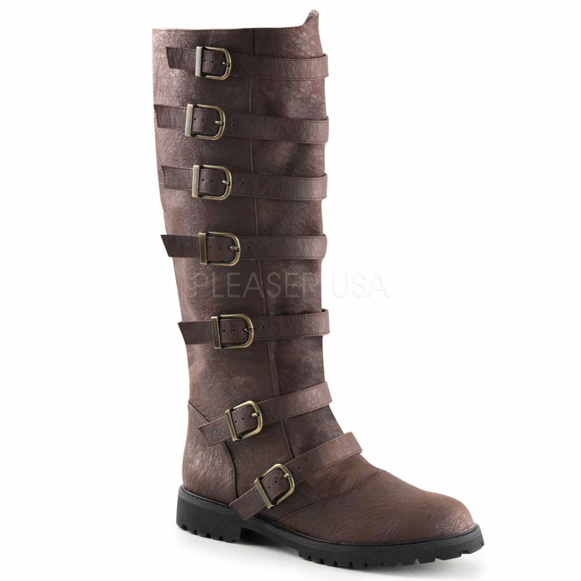 Product image of Funtasma Gotham-110 Brown Distressed Pu, 1 1/2 inch (3.8 cm) Flat Heel Knee High Boot
