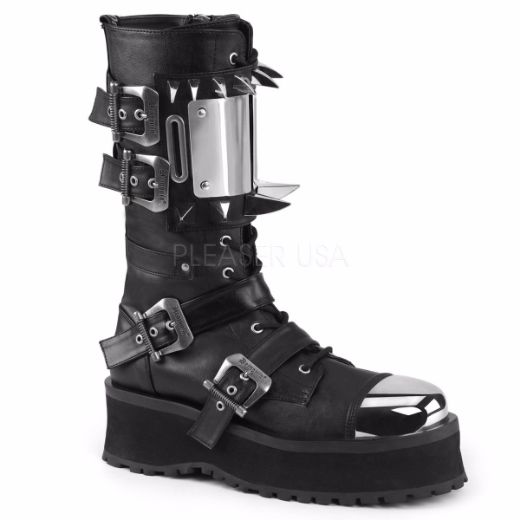 Product image of Demonia Gravedigger-250 Black Vegan Leather, 2 3/4 inch Platform Knee High Boot